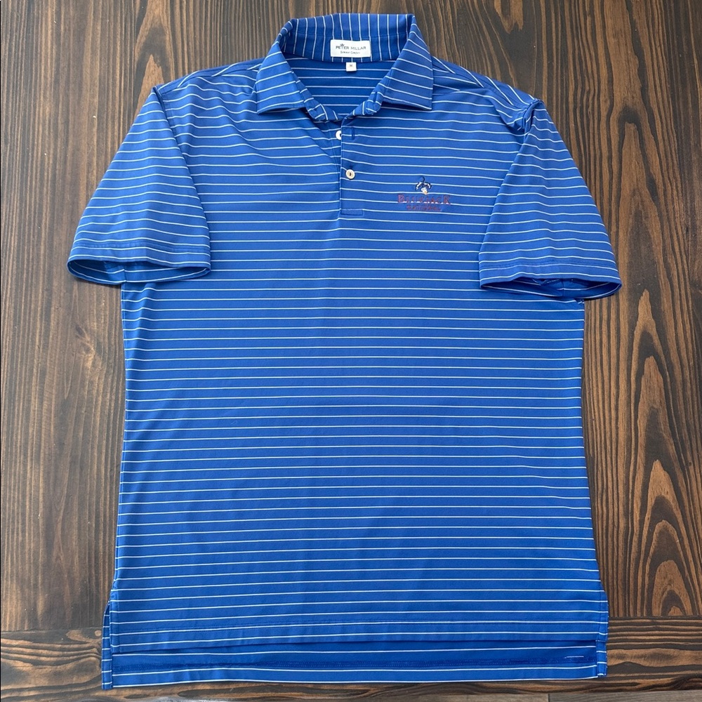 Peter Millar Blue Striped Men's Polo Shirt Medium Golf BlueJack National Logo